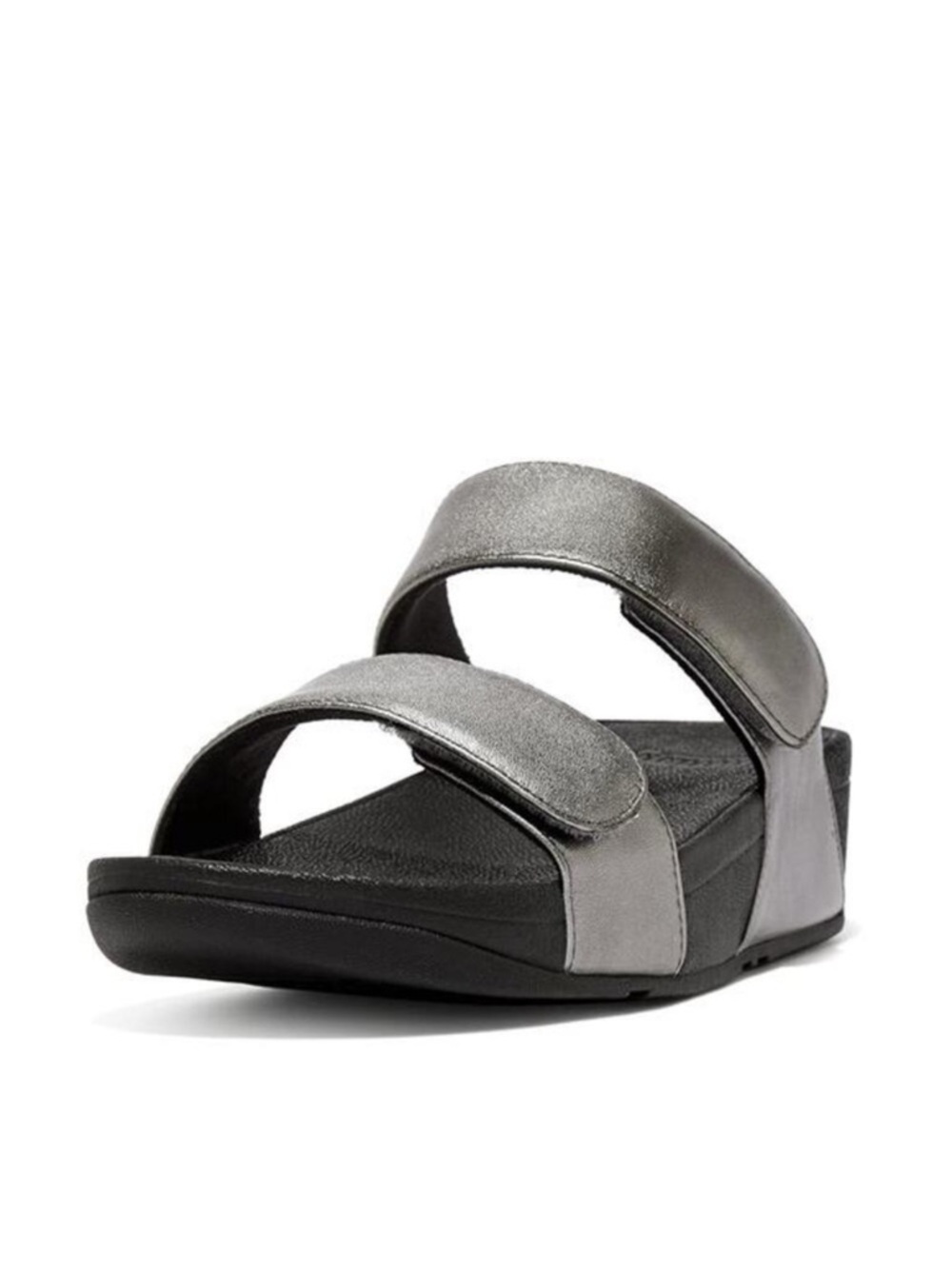 FitFlop Lulu Adjustable Leather Slide Metallic‎ Silver Sandals Size 9